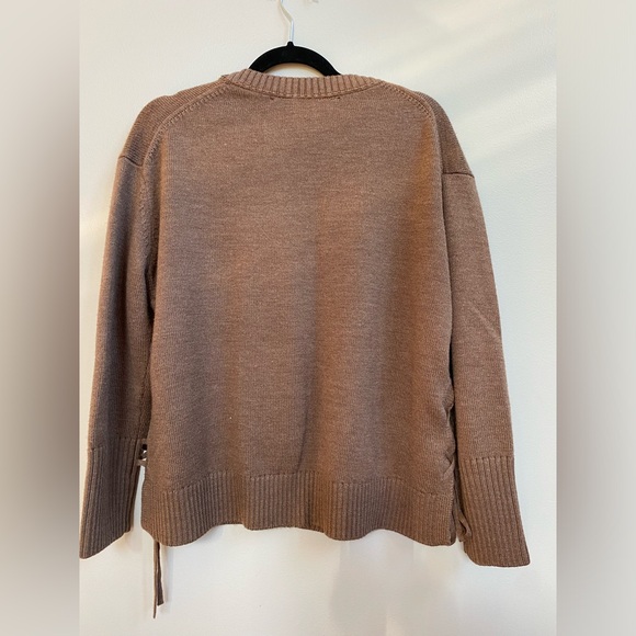 Athleta Womens M Sweater MERINO NOPA SWEATER Lace Up Brown Heather 100% Wool - Picture 8 of 9